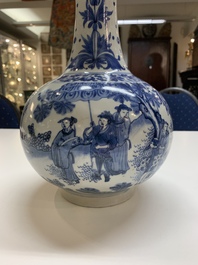 A rare intact Chinese blue and white 'Lian Sheng San Ji 連升三級' bottle vase, Transitional period