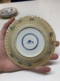 Five Chinese famille verte cups and six saucers, Kangxi