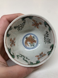 Five Chinese famille verte cups and six saucers, Kangxi