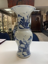 A Chinese blue and white 'landscape' 'yenyen' vase, Kangxi