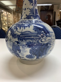 A rare intact Chinese blue and white 'Lian Sheng San Ji 連升三級' bottle vase, Transitional period