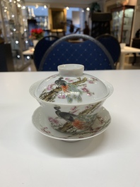 Five Chinese blue, white and famille rose wares, Qianlong and Xianfeng marks, 19/20th C.