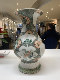 A very rare Chinese famille verte 'tiger and phoenix' vase, incised Chenghua mark, Kangxi