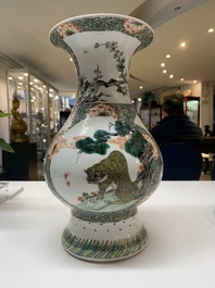 A very rare Chinese famille verte 'tiger and phoenix' vase, incised Chenghua mark, Kangxi