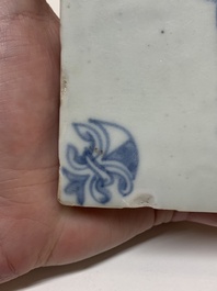 A Chinese blue and white 'archer' tile after a Dutch Delft example, Transitional period