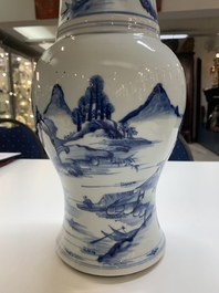 A Chinese blue and white 'landscape' 'yenyen' vase, Kangxi
