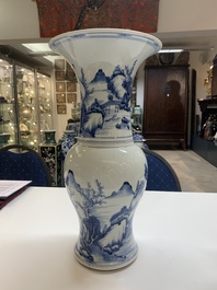 A Chinese blue and white 'landscape' 'yenyen' vase, Kangxi