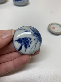 Four Chinese blue and white seal paste boxes in the style of Wang Bu, Yongzheng marks, Republic