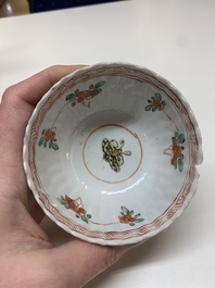 Five Chinese famille verte cups and six saucers, Kangxi