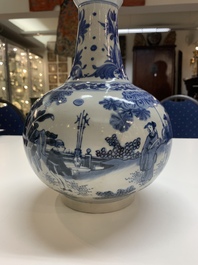 A rare intact Chinese blue and white 'Lian Sheng San Ji 連升三級' bottle vase, Transitional period