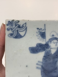 A Chinese blue and white 'archer' tile after a Dutch Delft example, Transitional period