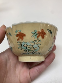 Five Chinese famille verte cups and six saucers, Kangxi