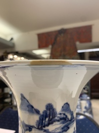 A Chinese blue and white 'landscape' 'yenyen' vase, Kangxi