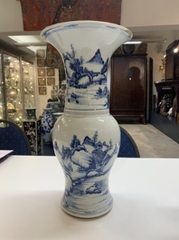A Chinese blue and white 'landscape' 'yenyen' vase, Kangxi