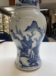 A Chinese blue and white 'landscape' 'yenyen' vase, Kangxi