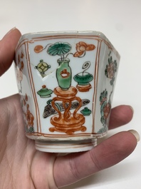 Five Chinese famille verte cups and six saucers, Kangxi