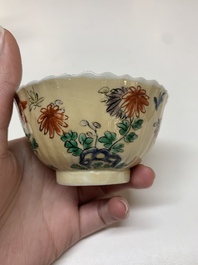 Five Chinese famille verte cups and six saucers, Kangxi