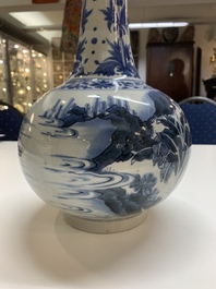 A rare intact Chinese blue and white 'Lian Sheng San Ji 連升三級' bottle vase, Transitional period