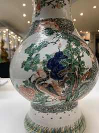 A very rare Chinese famille verte 'tiger and phoenix' vase, incised Chenghua mark, Kangxi