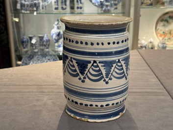 A blue and white Dutch Delftware albarello, Northern Netherlands, 17th C.
