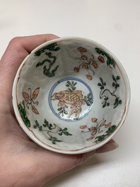 Five Chinese famille verte cups and six saucers, Kangxi