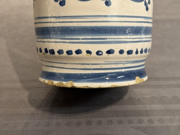 A blue and white Dutch Delftware albarello, Northern Netherlands, 17th C.