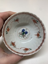 Five Chinese famille verte cups and six saucers, Kangxi