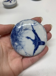 Four Chinese blue and white seal paste boxes in the style of Wang Bu, Yongzheng marks, Republic