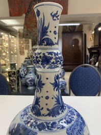 A rare intact Chinese blue and white 'Lian Sheng San Ji 連升三級' bottle vase, Transitional period