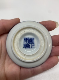 Four Chinese blue and white seal paste boxes in the style of Wang Bu, Yongzheng marks, Republic