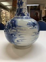 A rare intact Chinese blue and white 'Lian Sheng San Ji 連升三級' bottle vase, Transitional period
