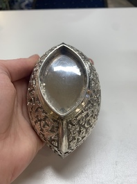 Four silver Kashkul bowls and a rectangular tray, India and Persia, 19/20th C.