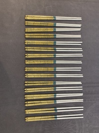 16 pairs of Chinese yellow- and turquoise-enamelled porcelain chopsticks, 20th C.