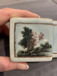 A Chinese famille rose 'landscape' brush rest, 19th C.