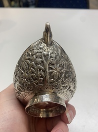 Four silver Kashkul bowls and a rectangular tray, India and Persia, 19/20th C.