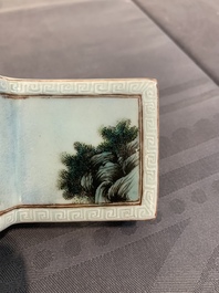 A Chinese famille rose 'landscape' brush rest, 19th C.