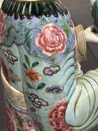 A pair of large Chinese famille rose figures on stands, Qianlong