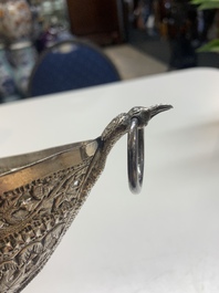 Four silver Kashkul bowls and a rectangular tray, India and Persia, 19/20th C.