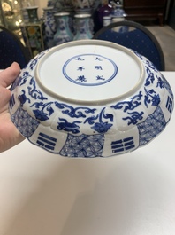 A Chinese blue and white 'erotic scene' plate, Kangxi