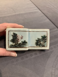 A Chinese famille rose 'landscape' brush rest, 19th C.