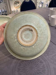 Three Chinese celadon dishes with floral design, Ming and later