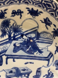 A Chinese blue and white 'erotic scene' plate, Kangxi