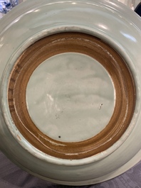 Three Chinese celadon dishes with floral design, Ming and later