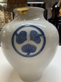 A Japanese blue and white 'Tokugawa crest' vase, Edo/Meiji, 19th C.