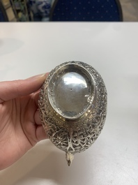 Four silver Kashkul bowls and a rectangular tray, India and Persia, 19/20th C.
