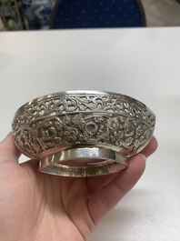Four silver Kashkul bowls and a rectangular tray, India and Persia, 19/20th C.