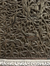 Four silver Kashkul bowls and a rectangular tray, India and Persia, 19/20th C.