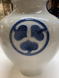 A Japanese blue and white 'Tokugawa crest' vase, Edo/Meiji, 19th C.