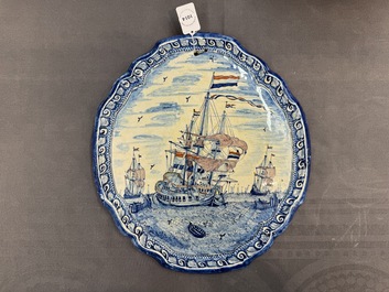 A fine polychrome Dutch Delft 'ship' plaque, 18th C.