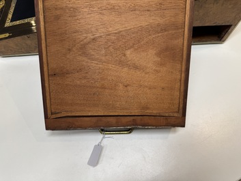 A burlwood- and rosewood veneered travel writing box, Pearce Maker 77 Cornhill London, dated 31st Dec. 1859